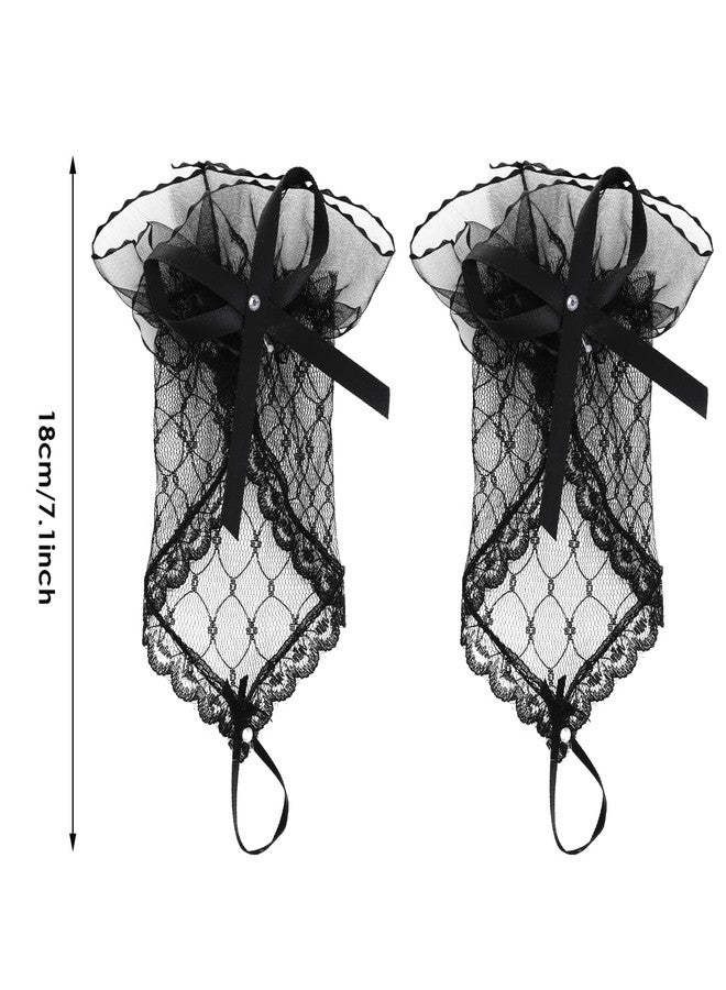 Tarini 1 Pair Lace Fingerless Gloves with Bow, Elegant Rhinestone Mesh Sheer Gloves for Women Girls, Ideal for Wedding Bridal Bridesmaids Halloween Party Tea Prom Cosplay - Image 2